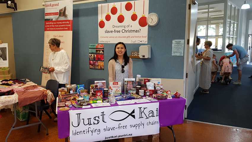 Christine at the Just Kai table at the Devonport Ethical Market