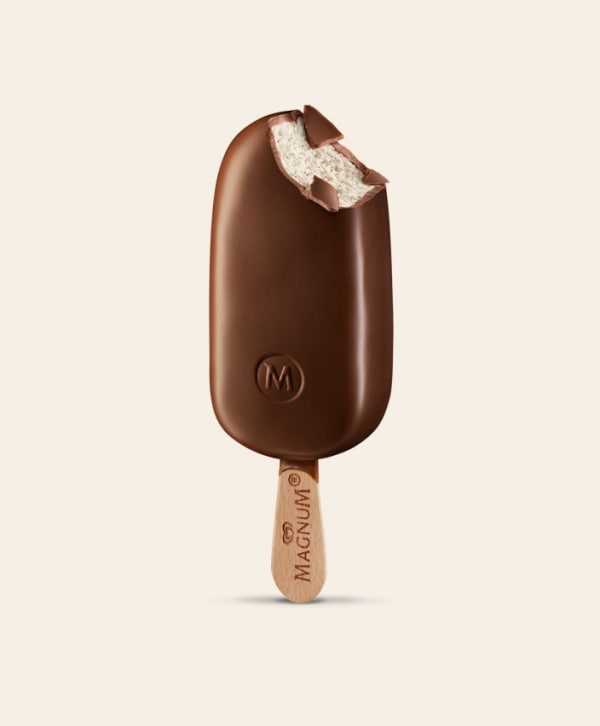 magnum ice cream on a stick, displaying 'M' logo