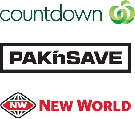 Logos for Countdown, PAK'nSAVE, and New World