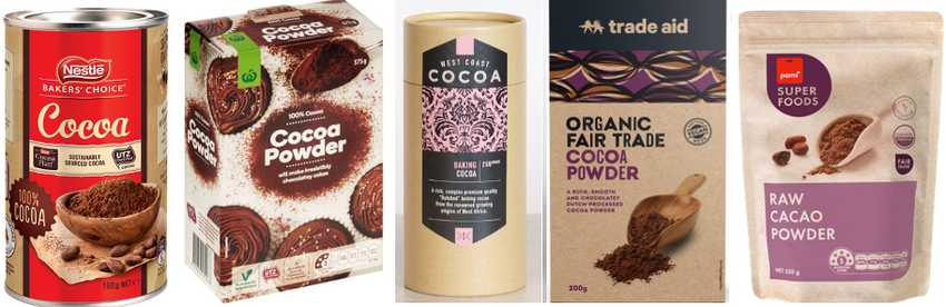 packets of all five cocoa brands mentioned below