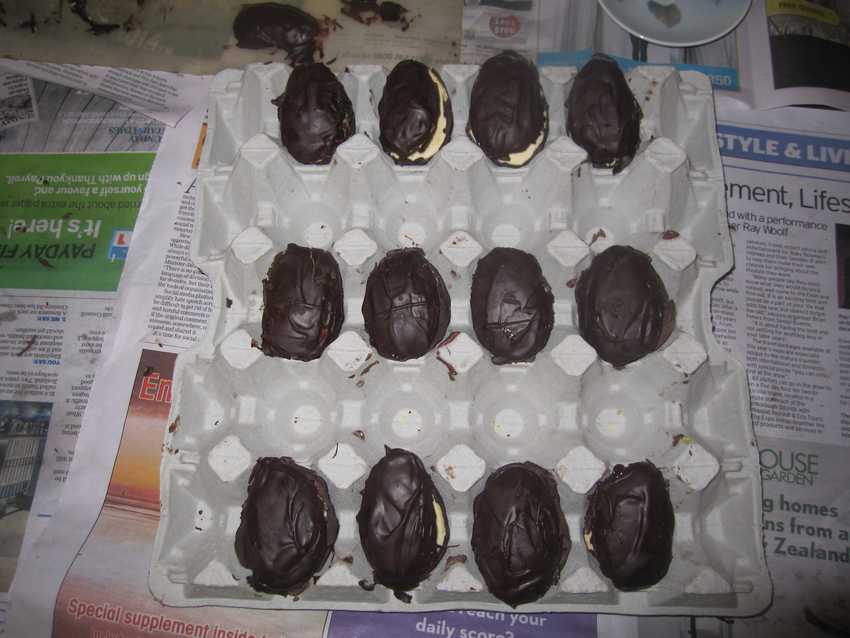 tray of assembled Easter eggs